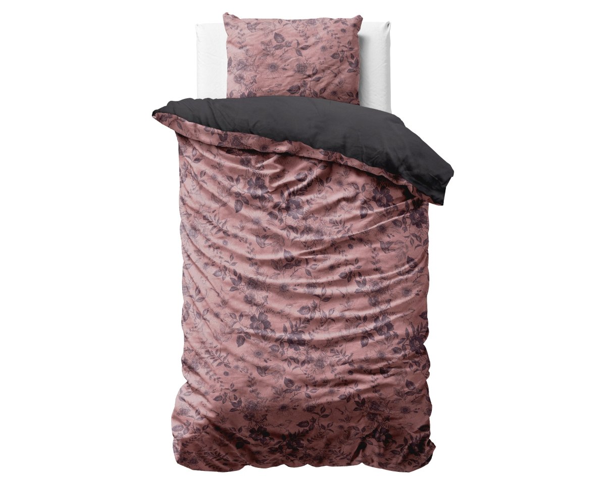 Printed Velvet & Cotton Duvet Cover Set Signature Jonas | Brown | Single - 135cm (W) x 200cm (L) - The Bedding & Blankets Store