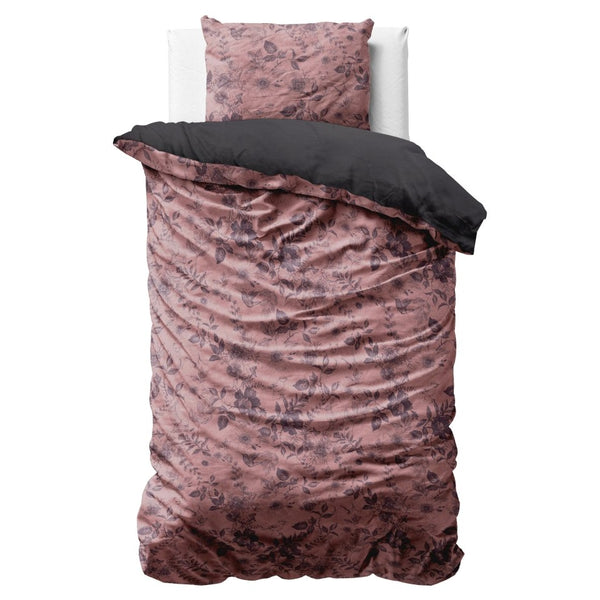 Printed Velvet & Cotton Duvet Cover Set Signature Jonas | Brown | Single - 135cm (W) x 200cm (L) - The Bedding & Blankets Store
