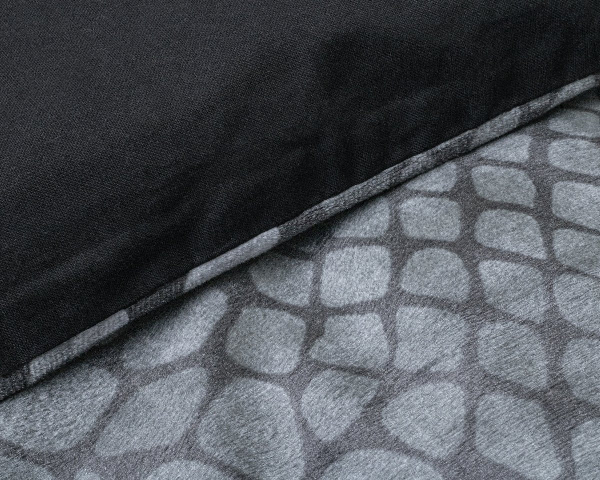 Printed Velvet & Cotton Duvet Cover Set Signature Mente | Grey | Single - 135cm (W) x 200cm (L) - The Bedding & Blankets Store