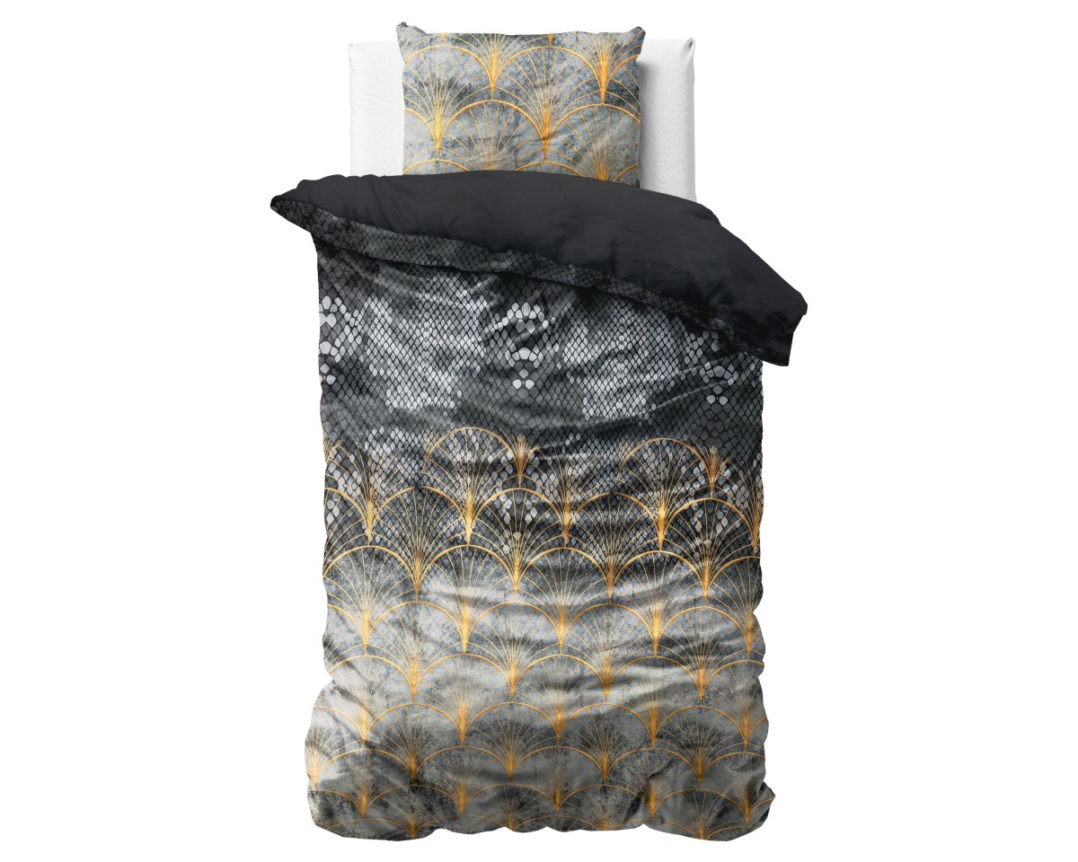 Printed Velvet & Cotton Duvet Cover Set Signature Mente | Grey | Single - 135cm (W) x 200cm (L) - The Bedding & Blankets Store
