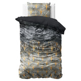 Printed Velvet & Cotton Duvet Cover Set Signature Mente | Grey | Single - 135cm (W) x 200cm (L) - The Bedding & Blankets Store