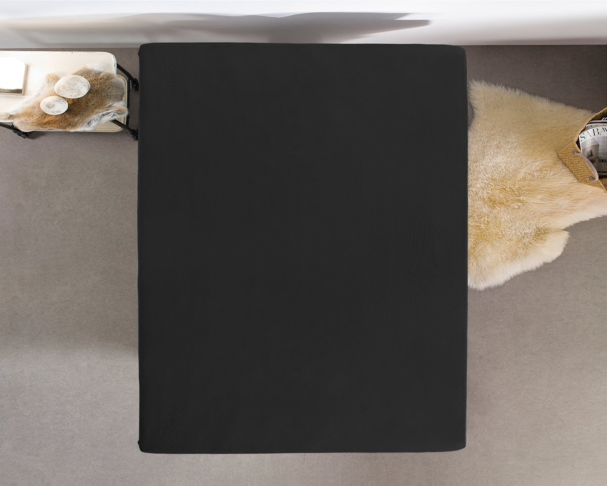 Single Jersey 135 GSM Soft Cotton Fitted Sheet | Black | Single 80/100 x 200cm (L) x 30cm (D) - The Bedding & Blankets Store