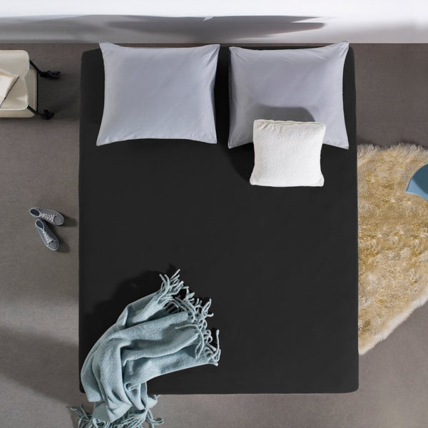 Single Jersey 135 GSM Soft Cotton Fitted Sheet | Black | Single 80/100 x 200cm (L) x 30cm (D) - The Bedding & Blankets Store