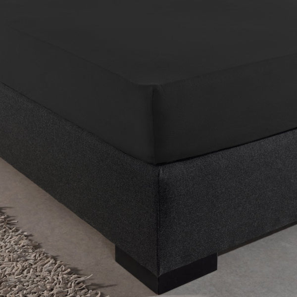 Single Jersey 135 GSM Soft Cotton Fitted Sheet | Black | Single 80/100 x 200cm (L) x 30cm (D) - The Bedding & Blankets Store