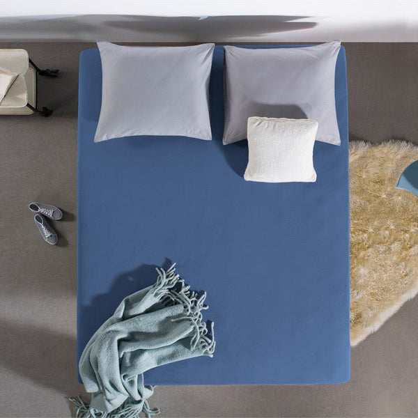 Single Jersey 135 GSM Soft Cotton Fitted Sheet | Blue | Single 80/100 x 200cm (L) x 30cm (D) - The Bedding & Blankets Store