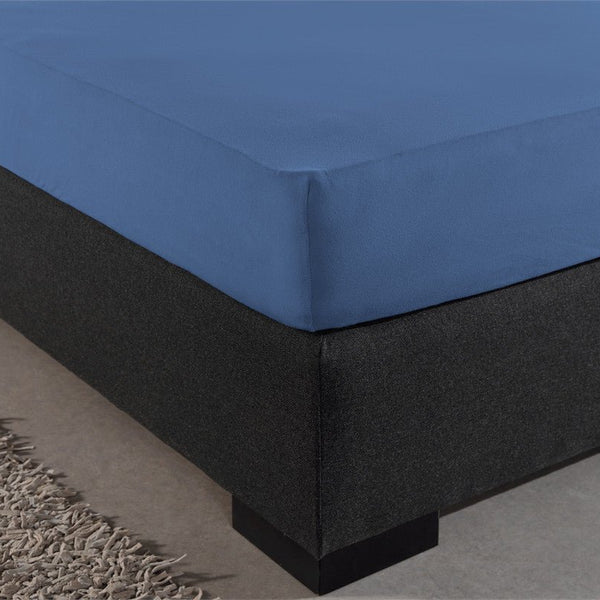 Single Jersey 135 GSM Soft Cotton Fitted Sheet | Blue | Single 80/100 x 200cm (L) x 30cm (D) - The Bedding & Blankets Store