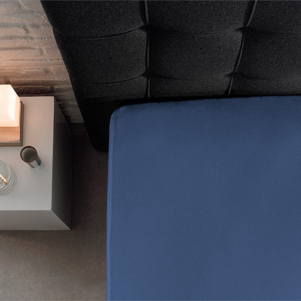 Single Jersey 135 GSM Soft Cotton Fitted Sheet | Blue | Single 80/100 x 200cm (L) x 30cm (D) - The Bedding & Blankets Store