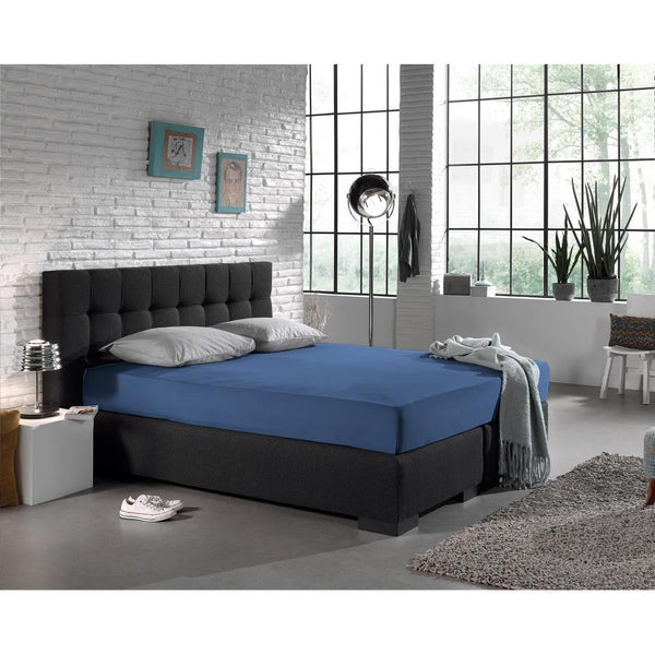 Single Jersey 135 GSM Soft Cotton Fitted Sheet | Blue | Single 80/100 x 200cm (L) x 30cm (D) - The Bedding & Blankets Store