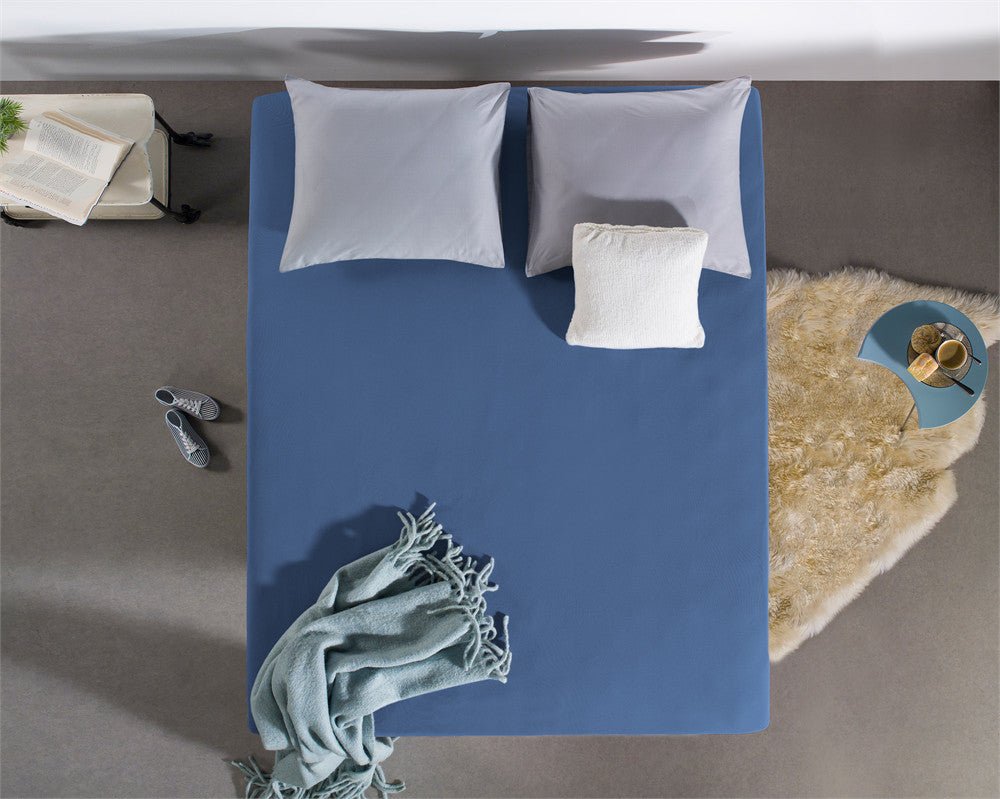 Single Jersey 135 GSM Soft Cotton Fitted Sheet | Blue | Single 80/100 x 200cm (L) x 30cm (D) - The Bedding & Blankets Store
