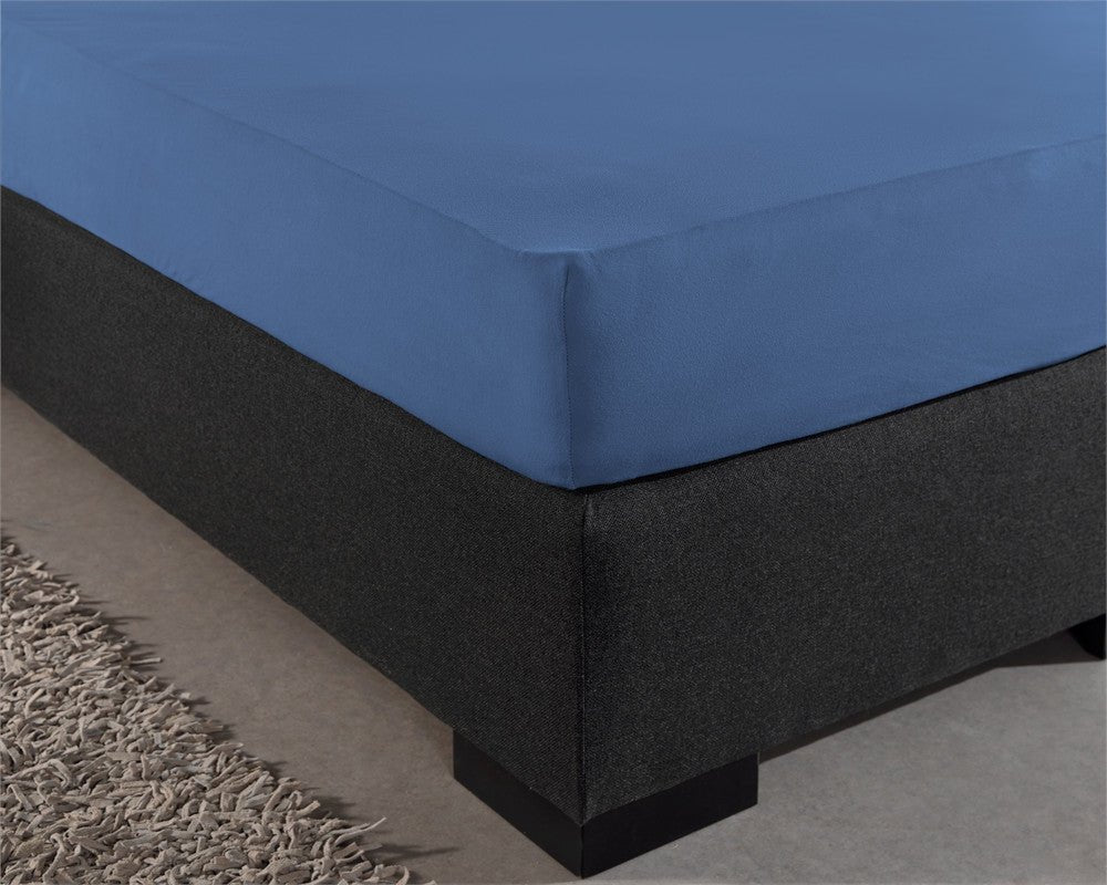 Single Jersey 135 GSM Soft Cotton Fitted Sheet | Blue | Single 80/100 x 200cm (L) x 30cm (D) - The Bedding & Blankets Store