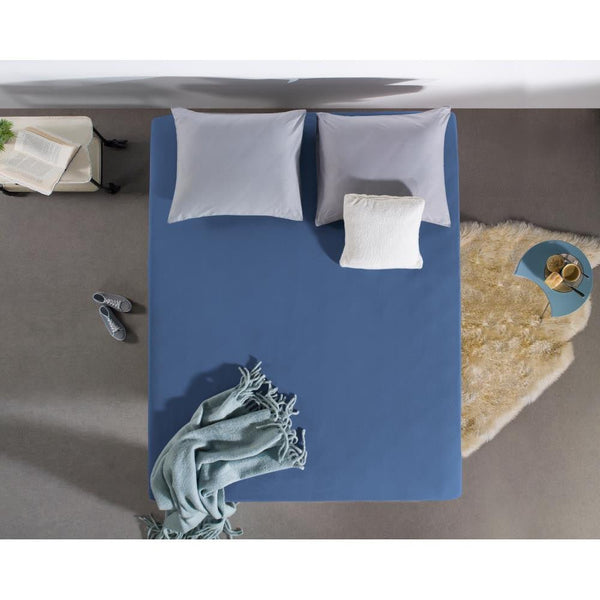 Single Jersey 135 GSM Soft Cotton Fitted Sheet | Blue | Single 80/100 x 200cm (L) x 30cm (D) - The Bedding & Blankets Store