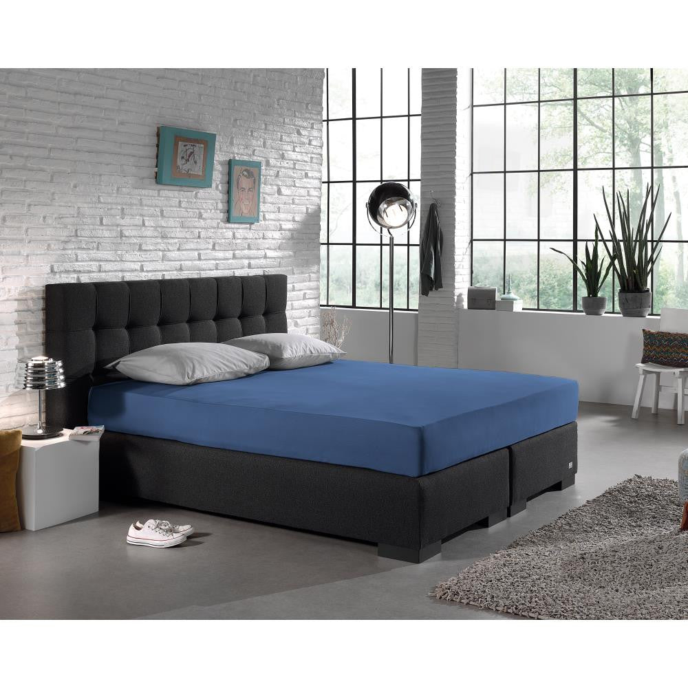 Single Jersey 135 GSM Soft Cotton Fitted Sheet | Blue | Single 80/100 x 200cm (L) x 30cm (D) - The Bedding & Blankets Store