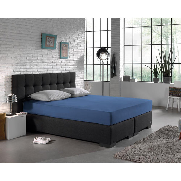 Single Jersey 135 GSM Soft Cotton Fitted Sheet | Blue | Single 80/100 x 200cm (L) x 30cm (D) - The Bedding & Blankets Store
