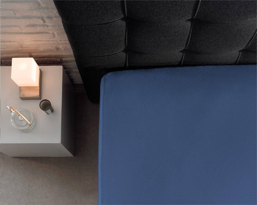 Single Jersey 135 GSM Soft Cotton Fitted Sheet | Blue | Single 80/100 x 200cm (L) x 30cm (D) - The Bedding & Blankets Store