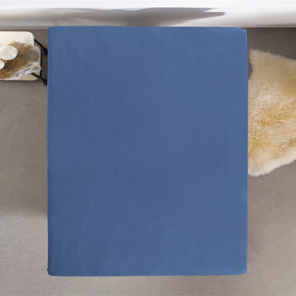Single Jersey 135 GSM Soft Cotton Fitted Sheet | Blue | Single 80/100 x 200cm (L) x 30cm (D) - The Bedding & Blankets Store