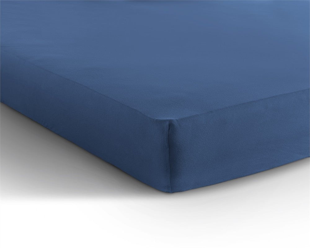 Single Jersey 135 GSM Soft Cotton Fitted Sheet | Blue | Single 80/100 x 200cm (L) x 30cm (D) - The Bedding & Blankets Store