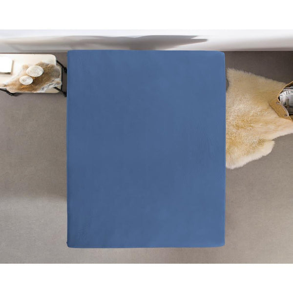 Single Jersey 135 GSM Soft Cotton Fitted Sheet | Blue | Single 80/100 x 200cm (L) x 30cm (D) - The Bedding & Blankets Store