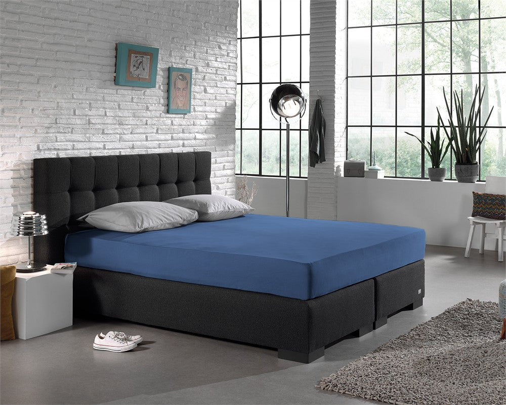 Single Jersey 135 GSM Soft Cotton Fitted Sheet | Blue | Single 80/100 x 200cm (L) x 30cm (D) - The Bedding & Blankets Store