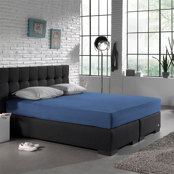 Single Jersey 135 GSM Soft Cotton Fitted Sheet | Blue | Single 80/100 x 200cm (L) x 30cm (D) - The Bedding & Blankets Store