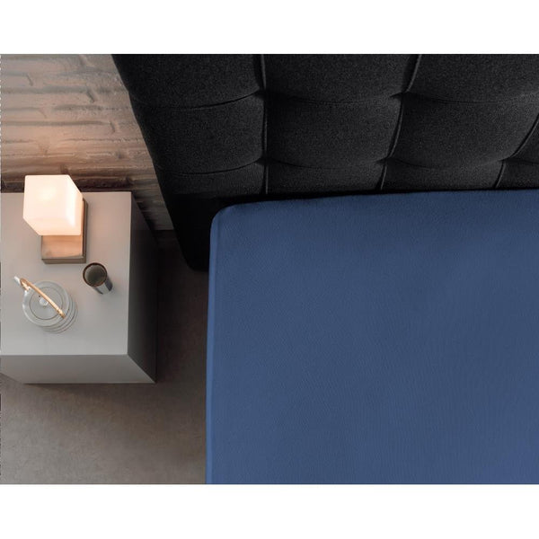 Single Jersey 135 GSM Soft Cotton Fitted Sheet | Blue | Single 80/100 x 200cm (L) x 30cm (D) - The Bedding & Blankets Store