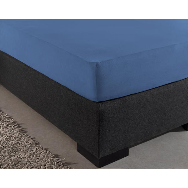 Single Jersey 135 GSM Soft Cotton Fitted Sheet | Blue | Single 80/100 x 200cm (L) x 30cm (D) - The Bedding & Blankets Store