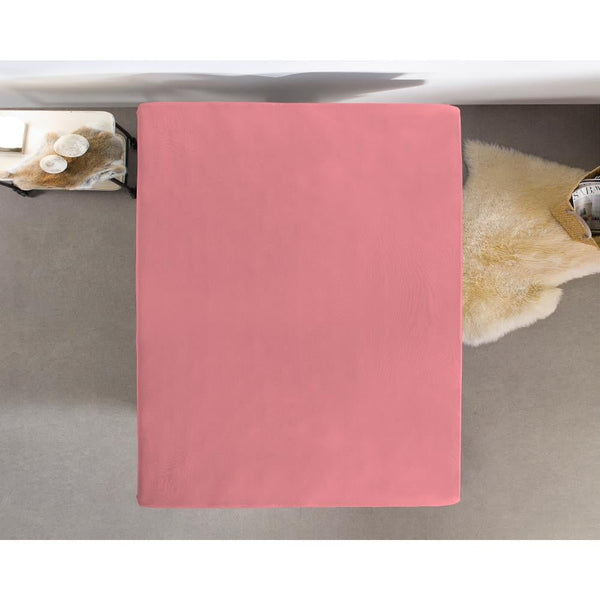 Single Jersey 135 GSM Soft Cotton Fitted Sheet | Pink | Single 80/100 x 200cm (L) x 30cm (D) - The Bedding & Blankets Store