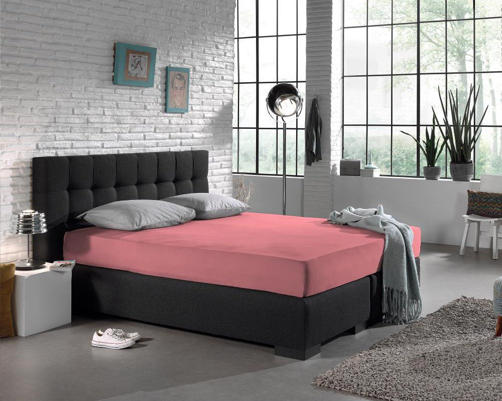 Single Jersey 135 GSM Soft Cotton Fitted Sheet | Pink | Single 80/100 x 200cm (L) x 30cm (D) - The Bedding & Blankets Store