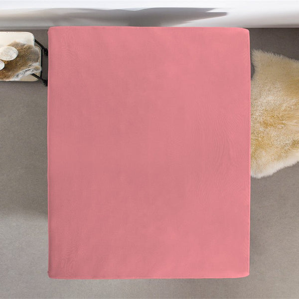Single Jersey 135 GSM Soft Cotton Fitted Sheet | Pink | Single 80/100 x 200cm (L) x 30cm (D) - The Bedding & Blankets Store