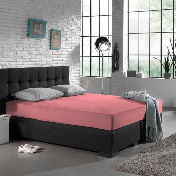 Single Jersey 135 GSM Soft Cotton Fitted Sheet | Pink | Single 80/100 x 200cm (L) x 30cm (D) - The Bedding & Blankets Store