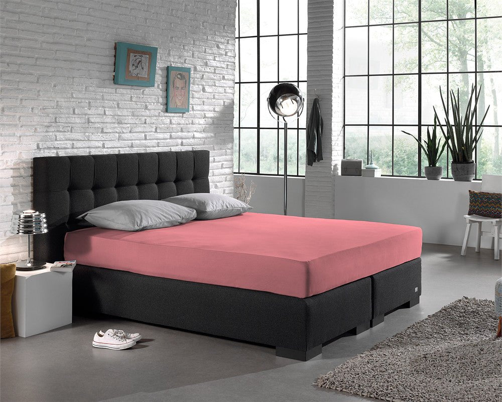 Single Jersey 135 GSM Soft Cotton Fitted Sheet | Pink | Single 80/100 x 200cm (L) x 30cm (D) - The Bedding & Blankets Store
