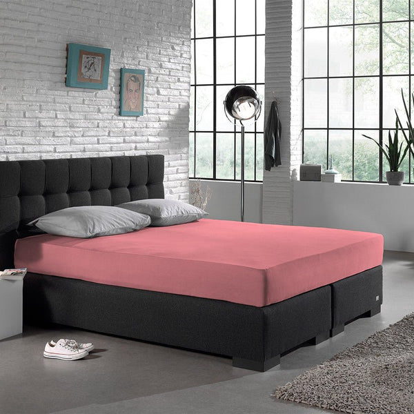 Single Jersey 135 GSM Soft Cotton Fitted Sheet | Pink | Single 80/100 x 200cm (L) x 30cm (D) - The Bedding & Blankets Store