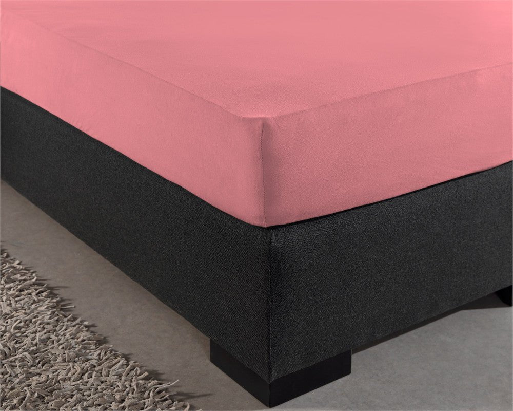 Single Jersey 135 GSM Soft Cotton Fitted Sheet | Pink | Single 80/100 x 200cm (L) x 30cm (D) - The Bedding & Blankets Store