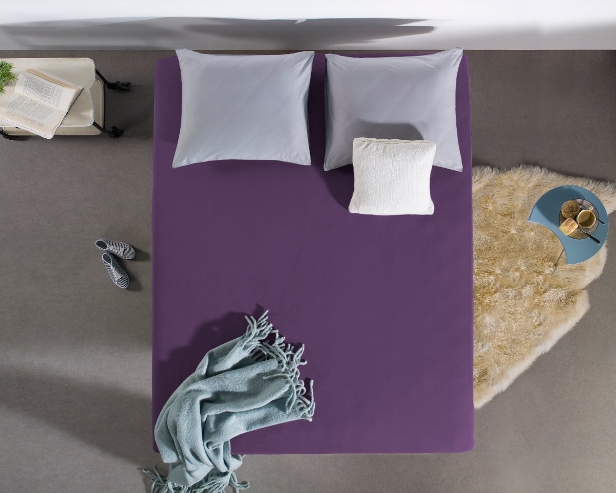 Single Jersey 135 GSM Soft Cotton Fitted Sheet | Purple | Single 80/100 x 200cm (L) x 30cm (D) - The Bedding & Blankets Store