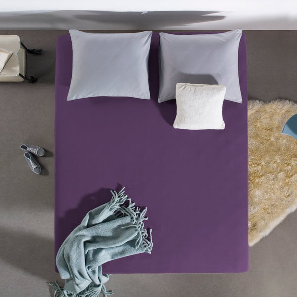 Single Jersey 135 GSM Soft Cotton Fitted Sheet | Purple | Single 80/100 x 200cm (L) x 30cm (D) - The Bedding & Blankets Store