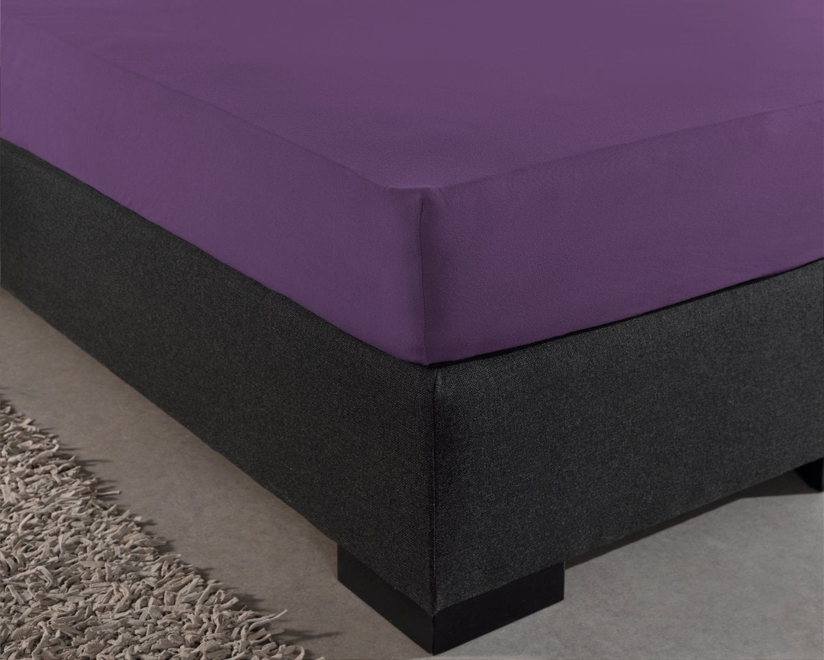 Single Jersey 135 GSM Soft Cotton Fitted Sheet | Purple | Single 80/100 x 200cm (L) x 30cm (D) - The Bedding & Blankets Store
