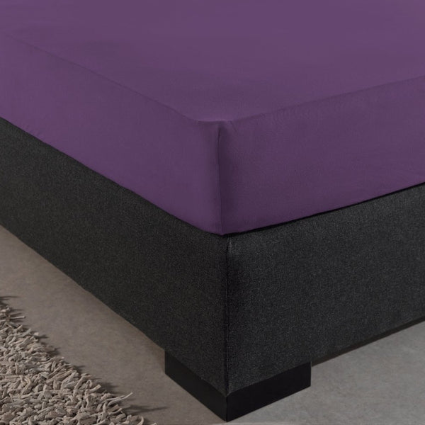 Single Jersey 135 GSM Soft Cotton Fitted Sheet | Purple | Single 80/100 x 200cm (L) x 30cm (D) - The Bedding & Blankets Store
