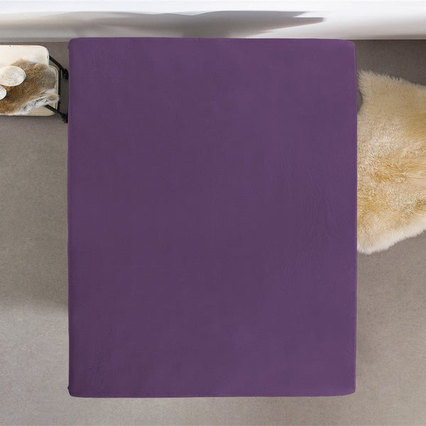Single Jersey 135 GSM Soft Cotton Fitted Sheet | Purple | Single 80/100 x 200cm (L) x 30cm (D) - The Bedding & Blankets Store