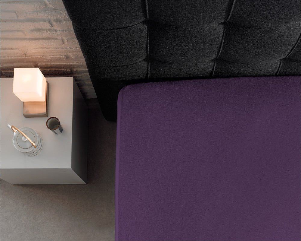 Single Jersey 135 GSM Soft Cotton Fitted Sheet | Purple | Single 80/100 x 200cm (L) x 30cm (D) - The Bedding & Blankets Store