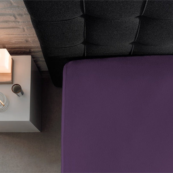 Single Jersey 135 GSM Soft Cotton Fitted Sheet | Purple | Single 80/100 x 200cm (L) x 30cm (D) - The Bedding & Blankets Store