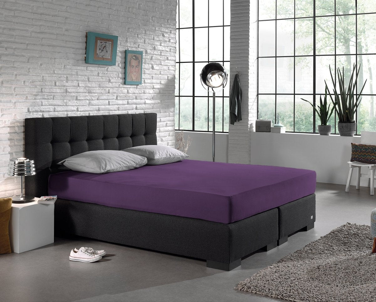 Single Jersey 135 GSM Soft Cotton Fitted Sheet | Purple | Single 80/100 x 200cm (L) x 30cm (D) - The Bedding & Blankets Store