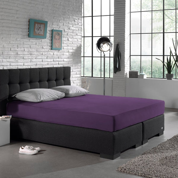 Single Jersey 135 GSM Soft Cotton Fitted Sheet | Purple | Single 80/100 x 200cm (L) x 30cm (D) - The Bedding & Blankets Store