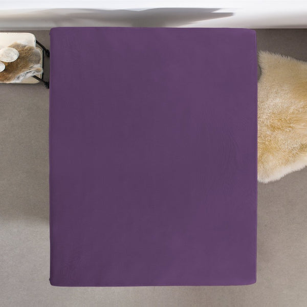 Single Jersey 135 GSM Soft Cotton Fitted Sheet | Purple | Single 80/100 x 200cm (L) x 30cm (D) - The Bedding & Blankets Store