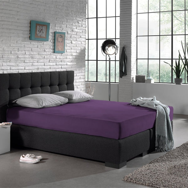 Single Jersey 135 GSM Soft Cotton Fitted Sheet | Purple | Single 80/100 x 200cm (L) x 30cm (D) - The Bedding & Blankets Store