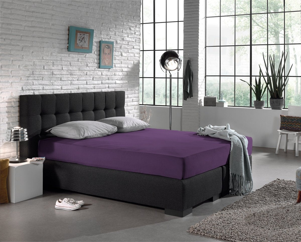 Single Jersey 135 GSM Soft Cotton Fitted Sheet | Purple | Single 80/100 x 200cm (L) x 30cm (D) - The Bedding & Blankets Store