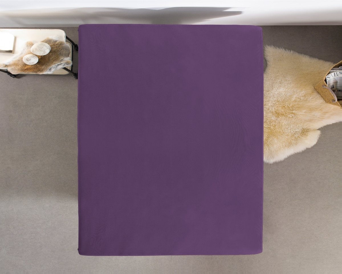 Single Jersey 135 GSM Soft Cotton Fitted Sheet | Purple | Single 80/100 x 200cm (L) x 30cm (D) - The Bedding & Blankets Store