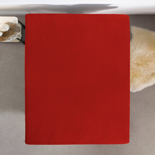Single Jersey 135 GSM Soft Cotton Fitted Sheet | Red | Single 80/100 x 200cm (L) x 30cm (D) - The Bedding & Blankets Store