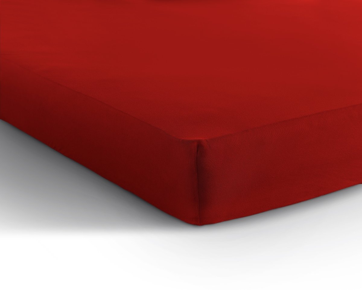 Single Jersey 135 GSM Soft Cotton Fitted Sheet | Red | Single 80/100 x 200cm (L) x 30cm (D) - The Bedding & Blankets Store