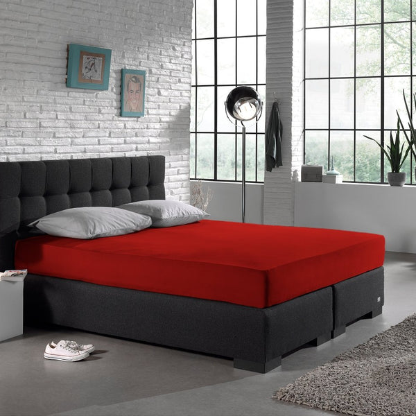 Single Jersey 135 GSM Soft Cotton Fitted Sheet | Red | Single 80/100 x 200cm (L) x 30cm (D) - The Bedding & Blankets Store