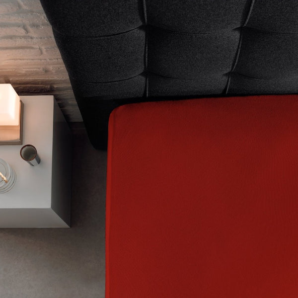 Single Jersey 135 GSM Soft Cotton Fitted Sheet | Red | Single 80/100 x 200cm (L) x 30cm (D) - The Bedding & Blankets Store
