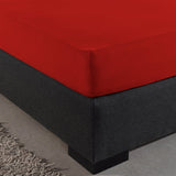 Single Jersey 135 GSM Soft Cotton Fitted Sheet | Red | Single 80/100 x 200cm (L) x 30cm (D) - The Bedding & Blankets Store